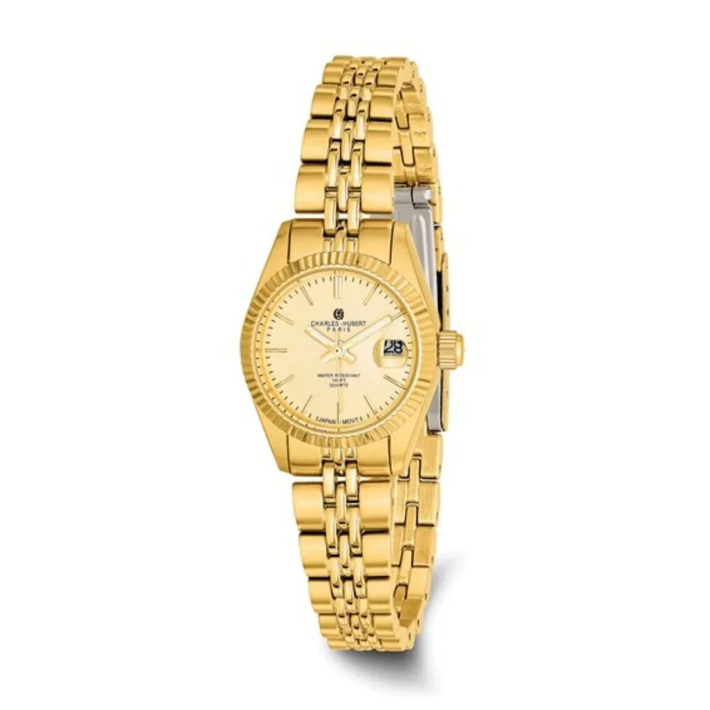 Ladies Charles Hubert Gold-Tone Champagne Dial Watch | Quartz | Gift Boxed